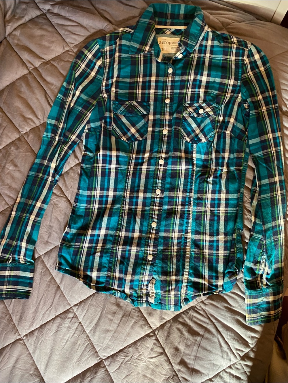 Aeropostale women's Teal Plaid Button-Down Shirt